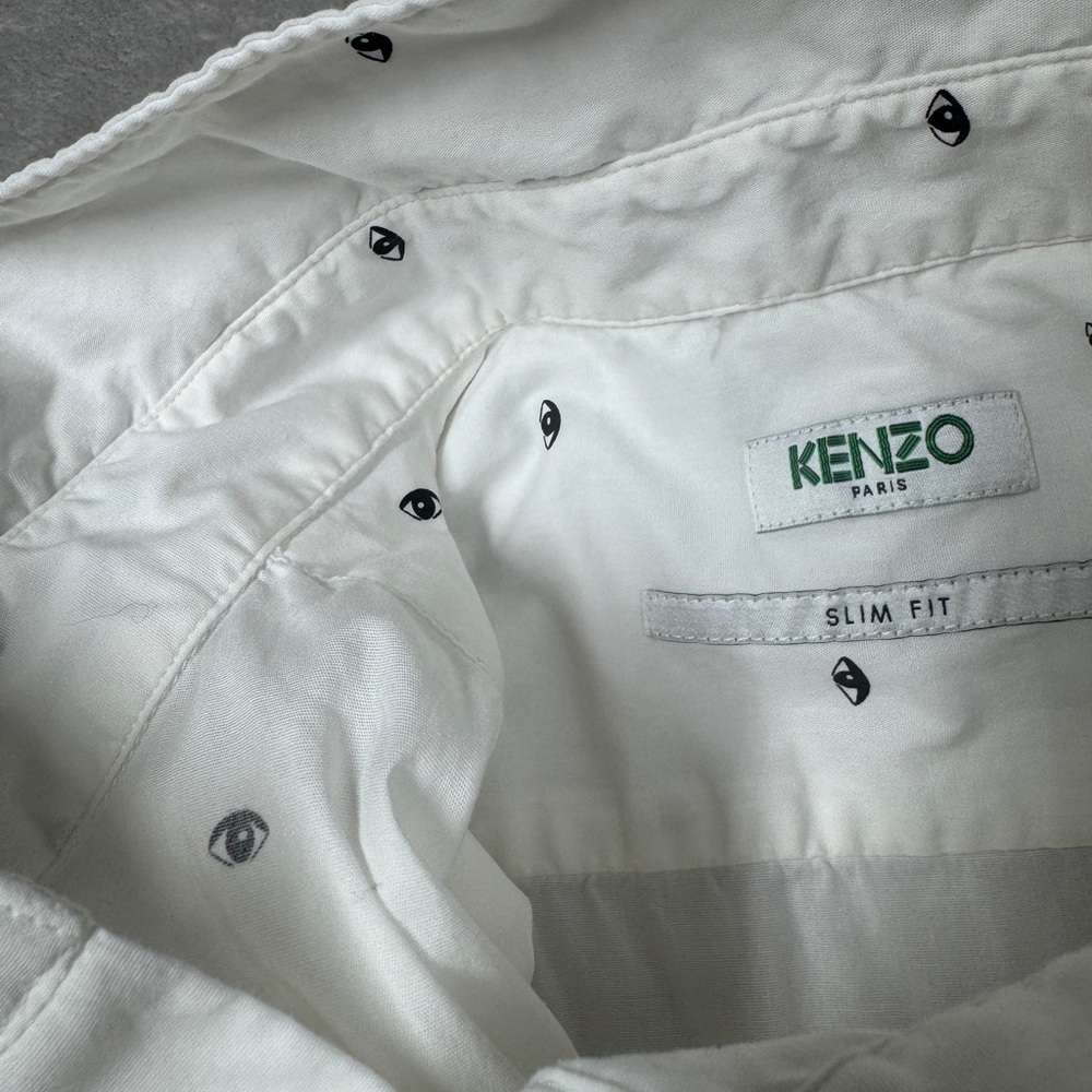 Kenzo Paris White Multi Eye Cotton Poplin Blend Slim Fit Collared Shirt 42-16.5 - Picture 14 of 16